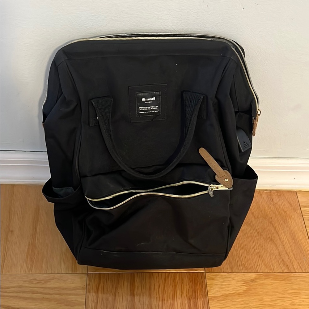 Black Structured Backpack with Wide-Mouth Opening